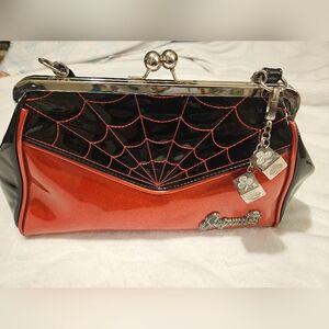 Soupuss patent leather Red/Black Purse w/dice chain